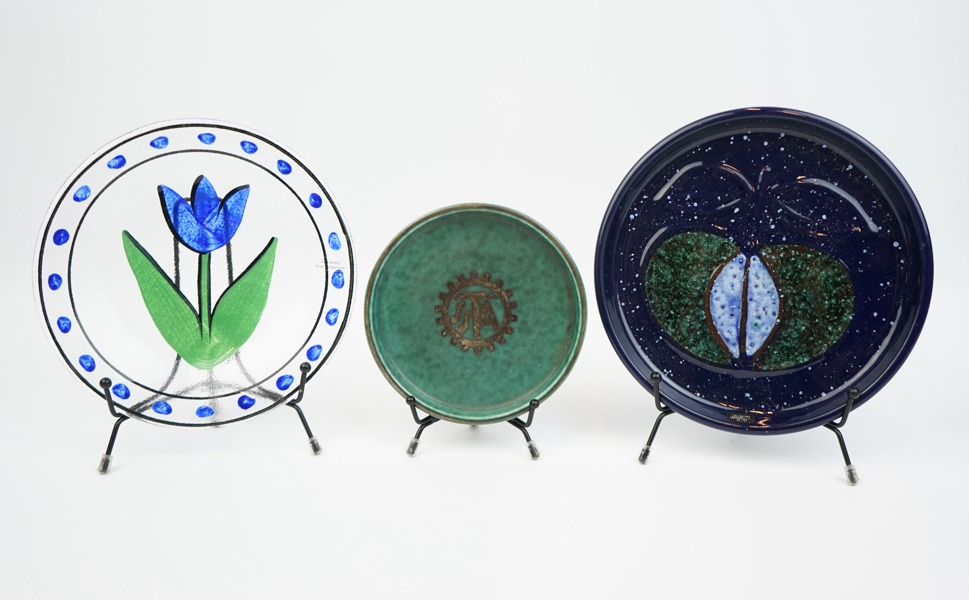 Fat, 3 st, keramik/glas, bl.a Wilhelm Kåge, ''Argenta'', Gustavsberg.