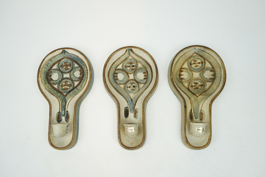 Lampetter, 3 st, stengods, Söholm, Bornholm, Danmark.