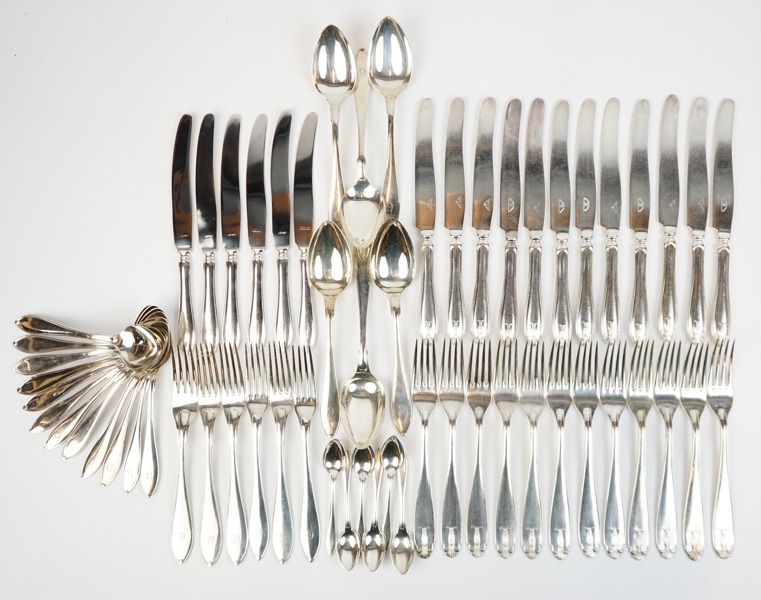 Bestickserviser, 60 delar, 2 modeller, nysilver, ''Svensk spets'' och ''Vasa''.
