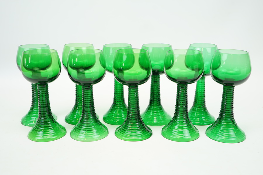 Remmare, 10 st, grönt glas, 1900-tal.
