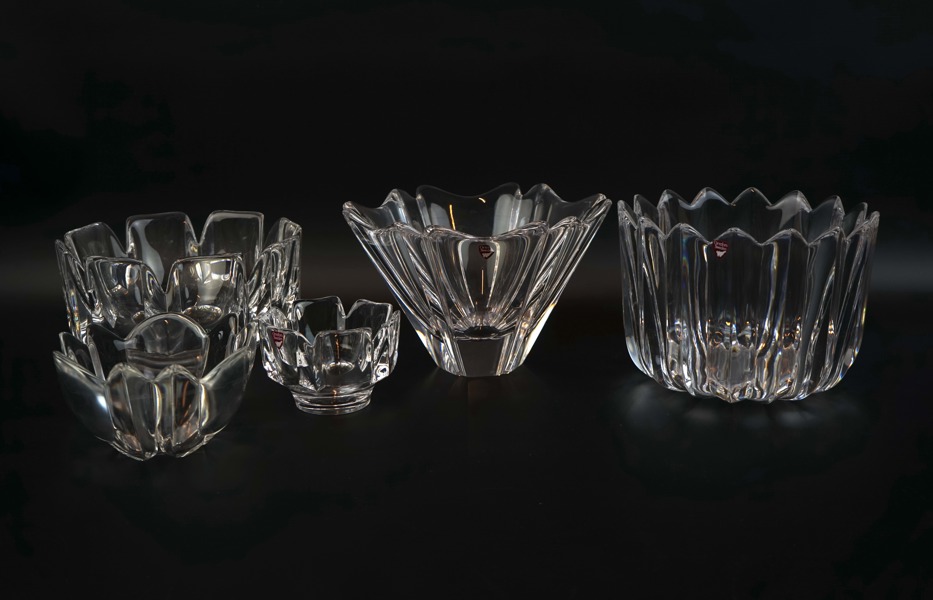 Skålar, 5 st, glas, Orrefors, bl.a ''Corona''.