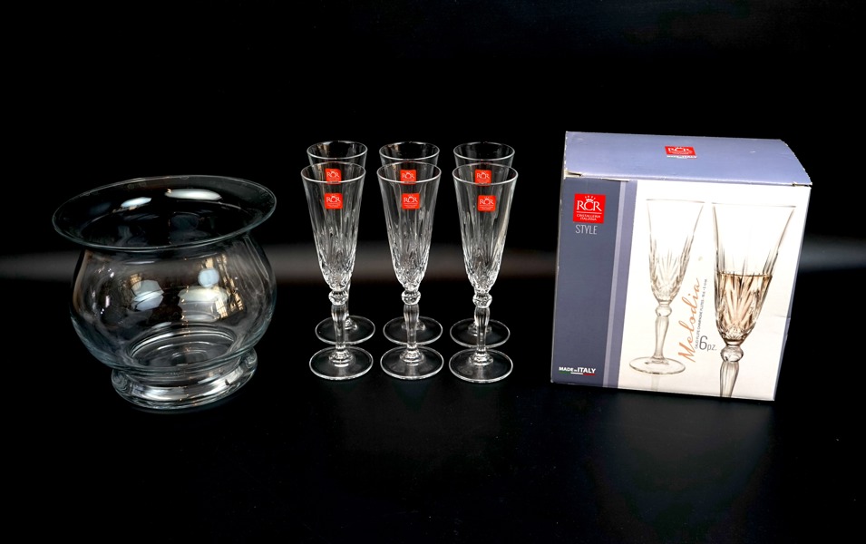 Skål och champagneglas, 7 delar, glas, bl.a RCR, Italien.