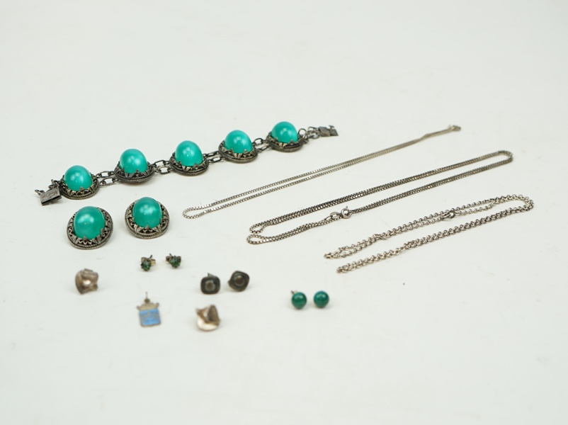 Smycken, silver, 15 delar.