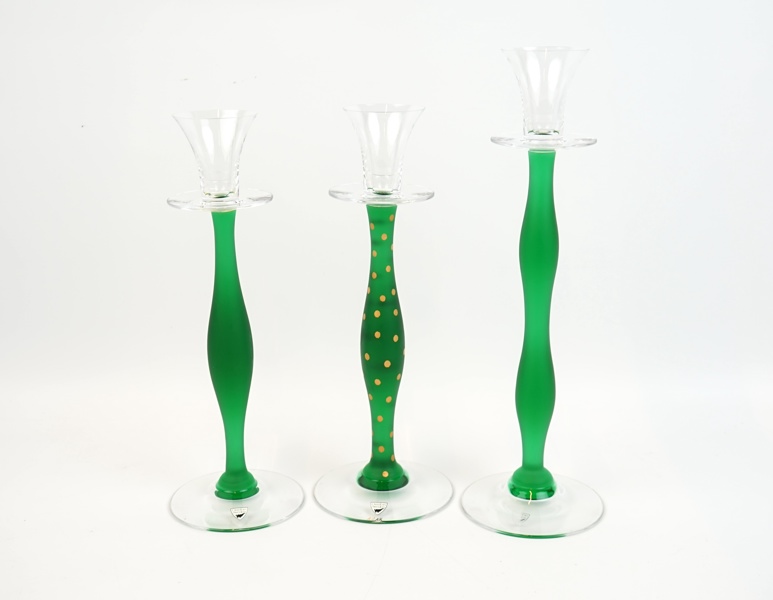 Anne Nilsson, ljusstakar, 3 st, glas, ''Celeste'', Orrefors.