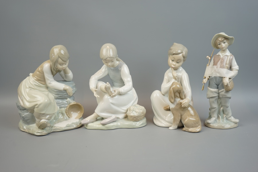 Figuriner, 4 st, porslin, Lladro och Nao, Spanien.