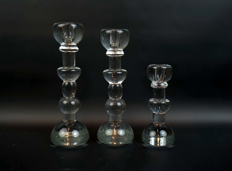 Krister Sjögren, ljusstakar, 3 st, glas, Lindshammar Glasbruk, 2 st signerade.