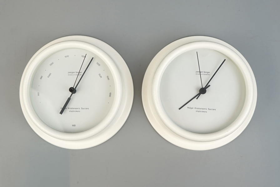 Klocka och barometer, metall, Holger Kristiansen's Succsrs Shipbrokers, Joergen Fenger, Danmark.