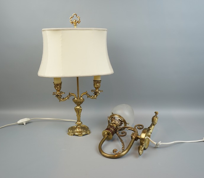Bordslampa och lampett, mässing.
