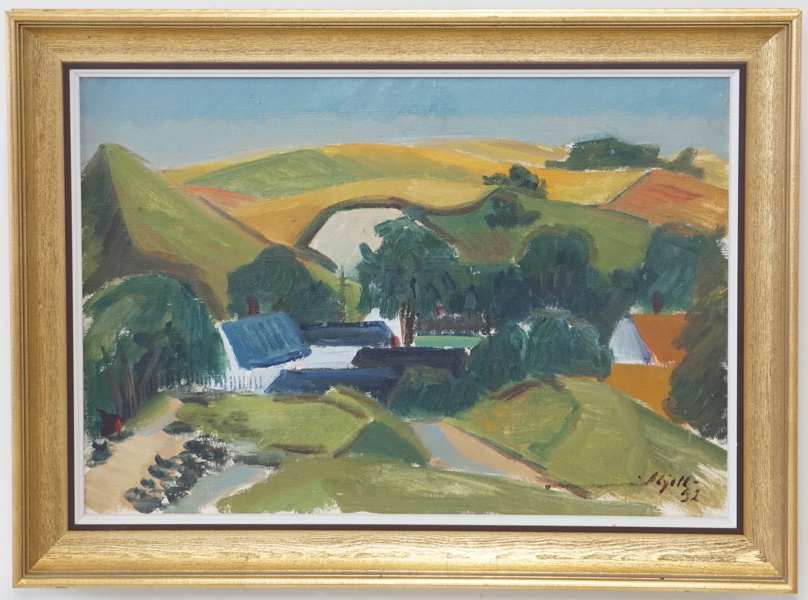 Kjell Leander Engström, "Kåseberga by", olja på duk, signerad.