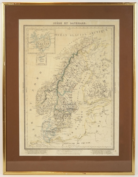 Karta, skandinavien, ''Suède et Danemark'', fransk.
