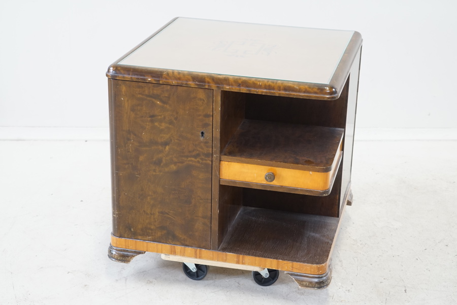 Rökbord, olika träslag med intarsia, funkis, 1930/40-tal.