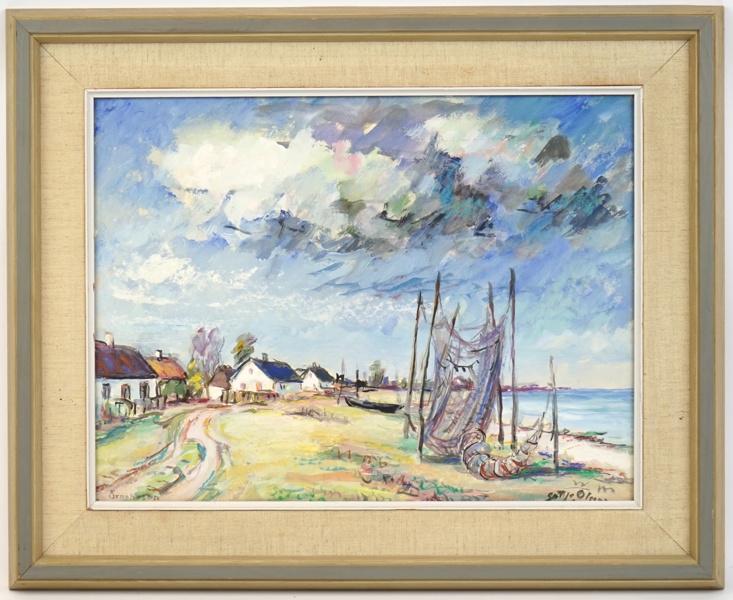 Gottfrid Olsson, gouache, ''Örnahusen'', signerad.