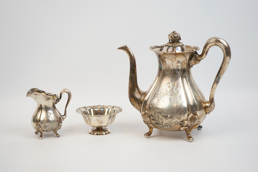 Kaffeservis, 3 delar, silver 830, importstämplat, 1900-tal.
