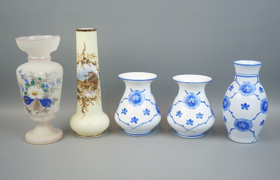 Vaser, 5 st, flussglas, 1800-1900-tal.