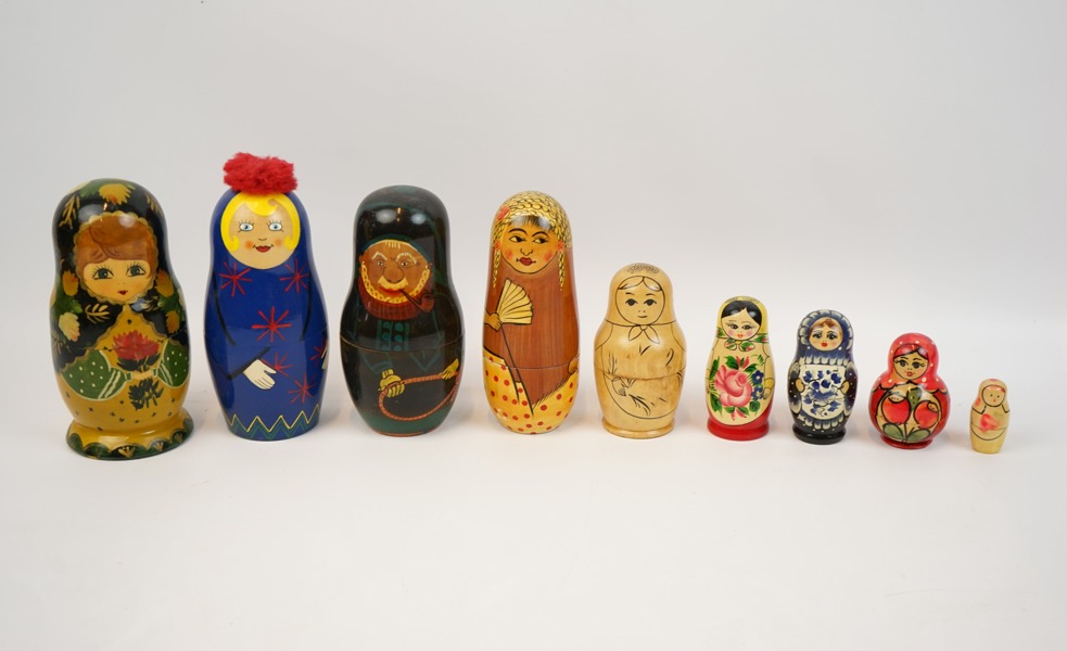 Matryoshka, ryska dockor, 9 st, trä.