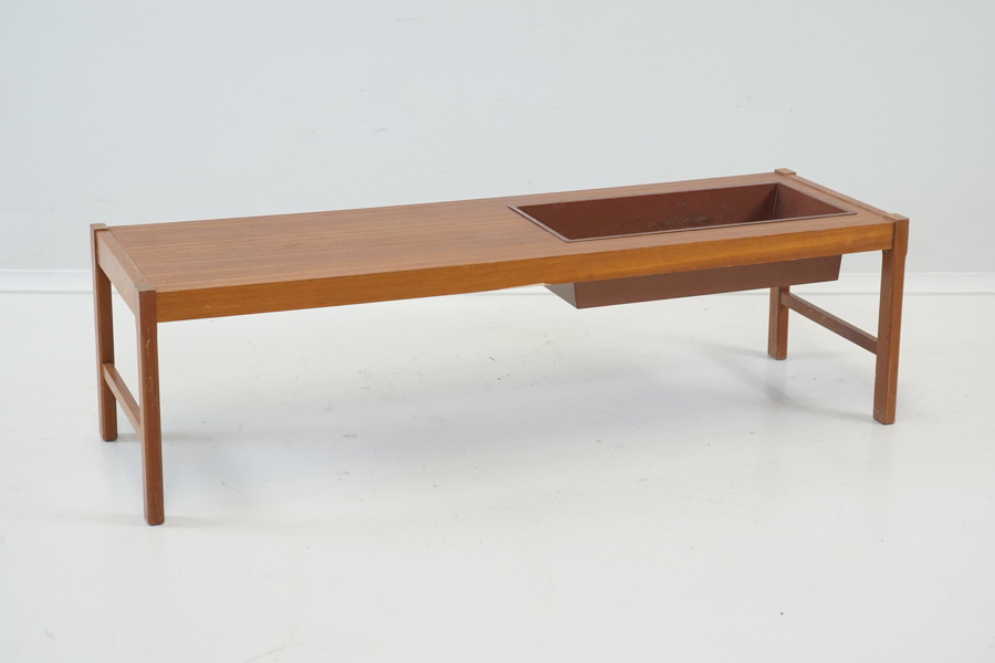 Blombord/bänk, teak, blomlåda i metall, 1960/1970-tal.