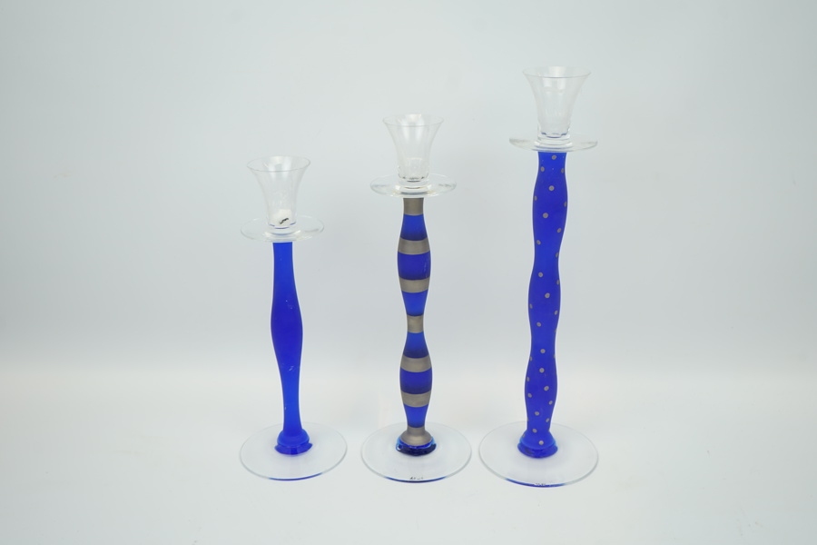 Anne Nilsson, ljusstakar, 3 st, glas, "Celeste", Orrefors.