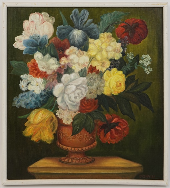 Ulla Kempe, Brantevik, ''Blommor'', olja på duk, signerad, daterad 1981.