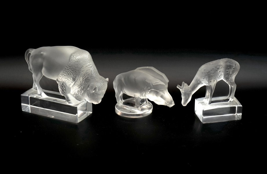Lalique, figuriner, 3 st, glas, Frankrike.