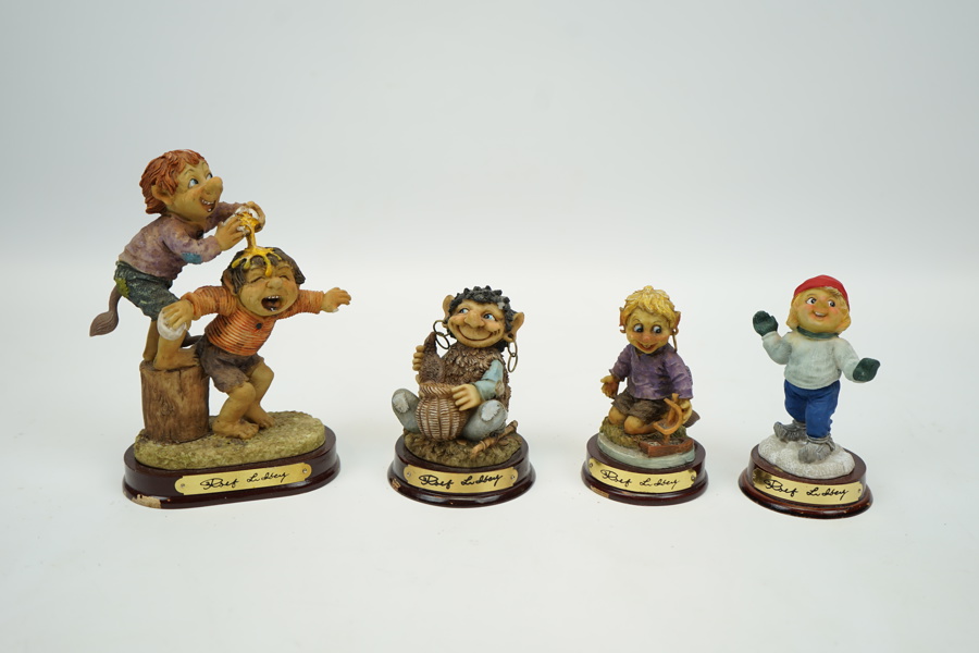 Rolf Lidberg, figuriner, 4 st, troll, polyresin, RBA, Olofström.