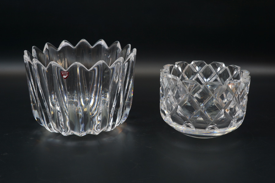 Skålar, 2 st, glas, Orrefors, bl.a Gunnar Cyrén, "Sofiero".