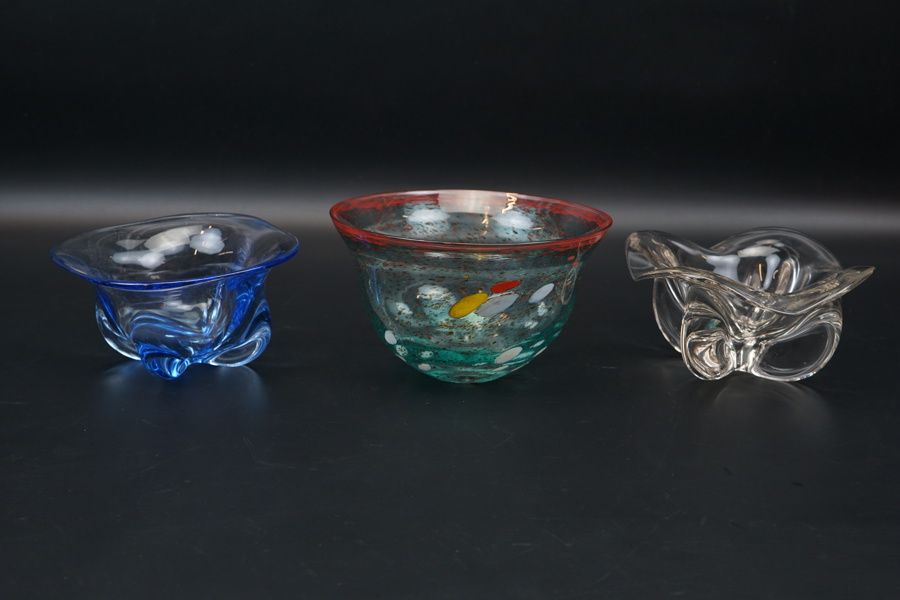 Skålar, 3 st, glas, bl.a Johan Senges, Engeryda.