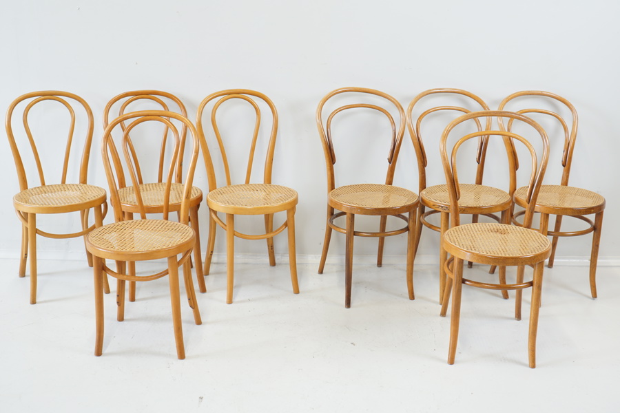Stolar, 8 st, 2 olika modeller, Thonetstil, böjträ/rotting, 1900-tal.