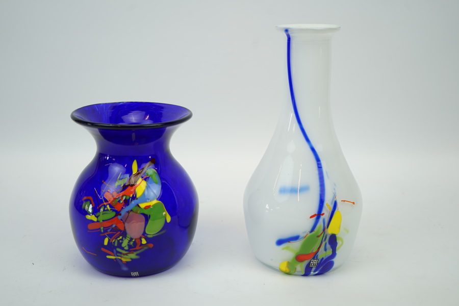 Gunna Brandstedt, vaser, 2 st, glas, Pukeberg, signerade, daterade 96/97.