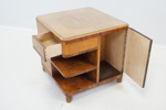 Rökbord, olika träslag, intarsia på skiva, glasskiva, 1900-tal.