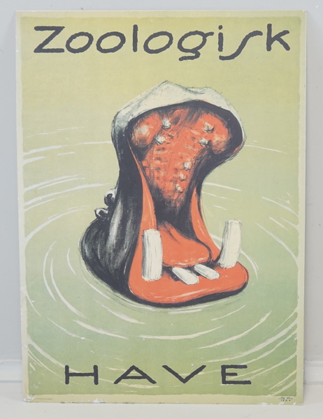 Sven Brasch, "Zoologisk Have", flodhäst, reklamaffisch uppfodrad på pannå, monogramsignerad samt daterad 1924 i trycket.