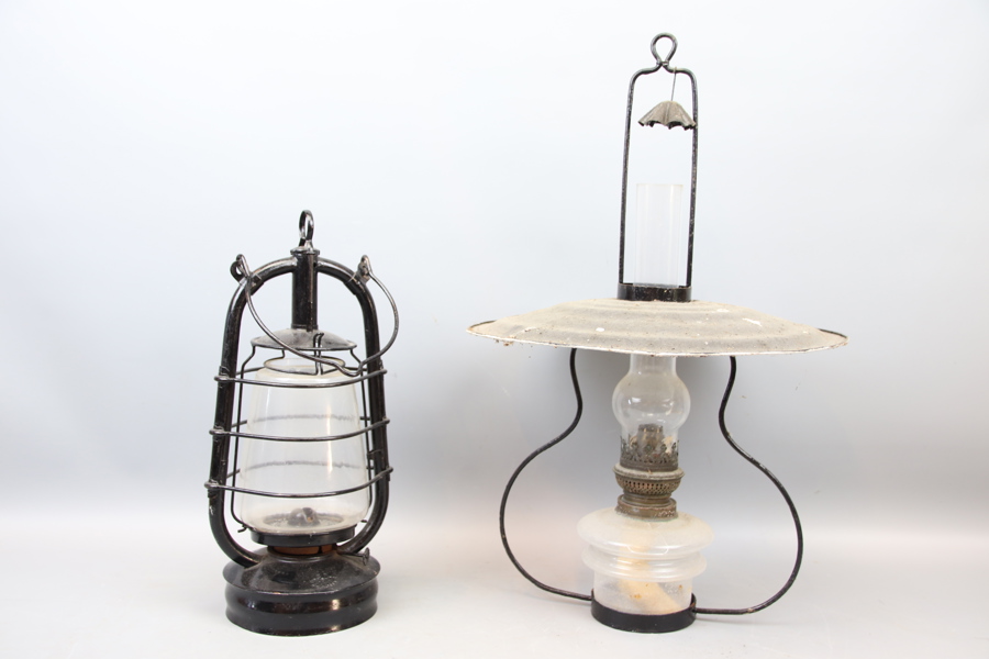 Lykta och torparlampa, metallglas, bl.a Tyskland.