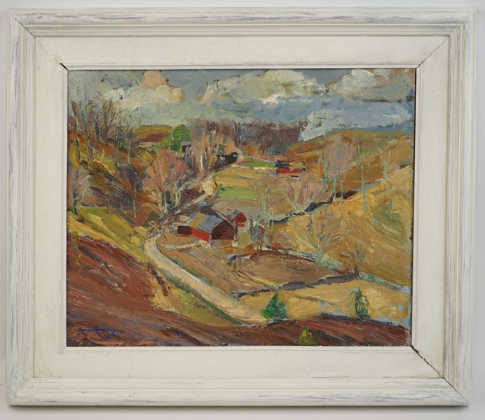 Henry Mayne,  ''Landskap, Brösarp'', olja på pannå, signerad, daterad 1934.