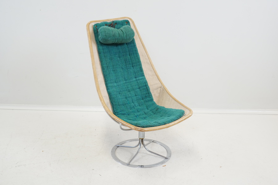 Bruno Mathsson, "Jetson", fåtölj, textil/krom/skinndetaljer.