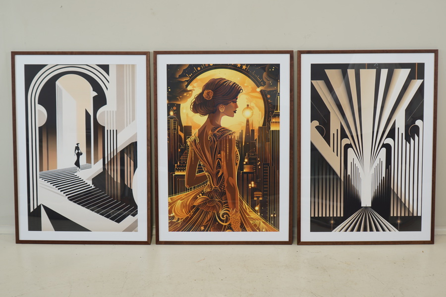Posters, 3 st, art deco motiv.