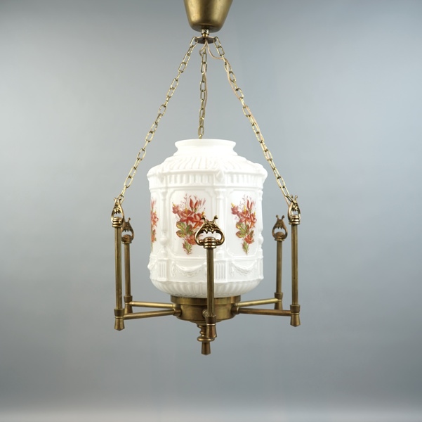 Taklampa, glas/mässing.