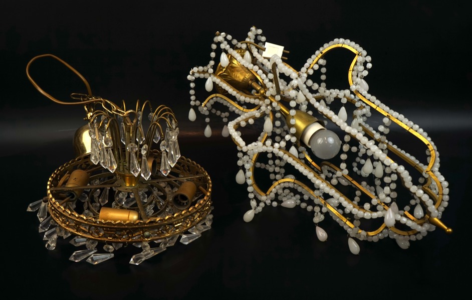 Taklampor, 2 st, glas/mässing.