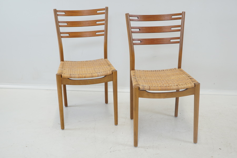 Arne Vodder, stolar, ett par, ek/teak, rotting, Sibast, Danmark.