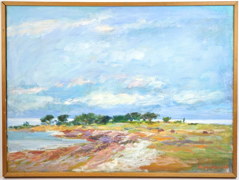 Oidentifierad konstnär, ''No 3 Höstsvit II'', olja på duk, signerad R. Olsson, daterad 1982.