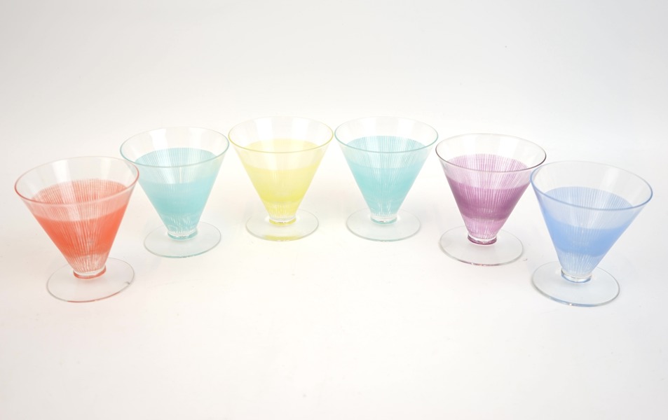Bengt Orup, cocktailglas, 6 st, ''Stripe'', Johansfors, 1950-tal.