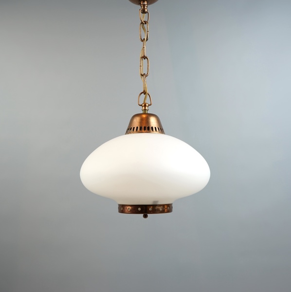 Taklampa, glas/koppar.