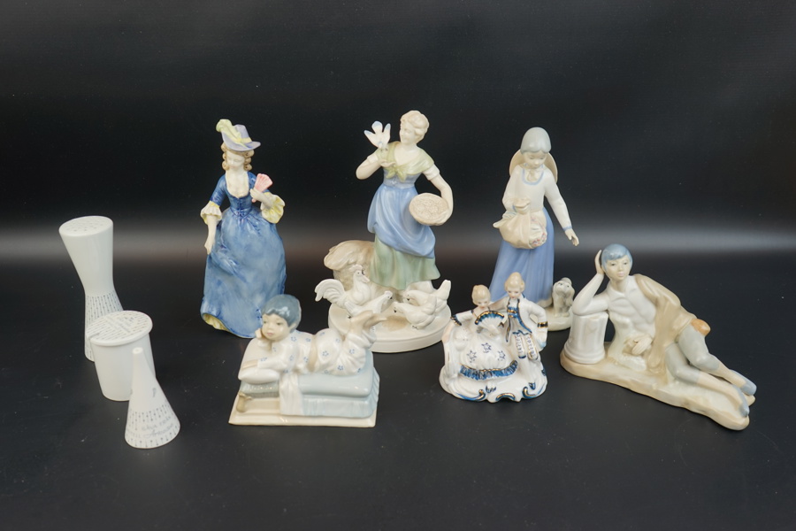 Figuriner m.m, 9 delar, porslin, bl.a Gustavsberg.