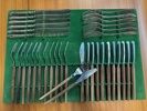 Bestickuppsättning, 122 delar, teak/rostfritt, "Stjärn, Asni, Danmark, med bestickschatull, teak, Stig-bolaget, Malmö, med bestick, 1950/60-tal.