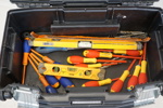 Stanley Fatmax, arbetsstation, samt diverse verktyg.