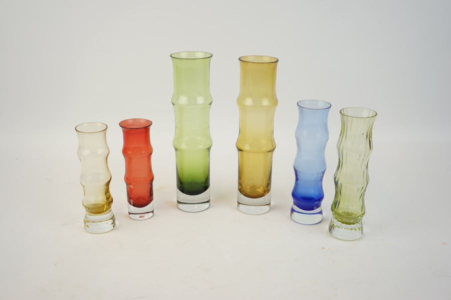 Bo Borgström, vaser, 6 st, "Bambu", glas, Åseda Glasbruk.