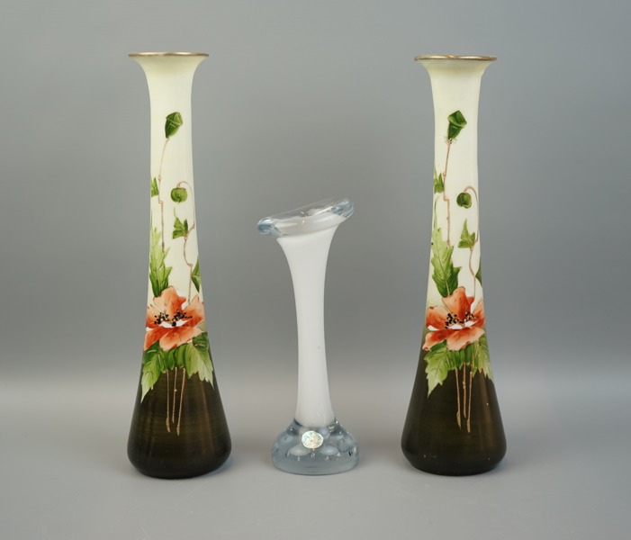Vaser, 3 st, glas/flussglas, 1900-tal.