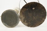 Stormljusstake och Strindbergslampa, metall/glas.