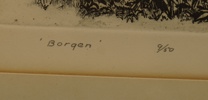 Runo Andersson, ''Borgen'', etsning nr 9/50, signerad, daterad 1966. 