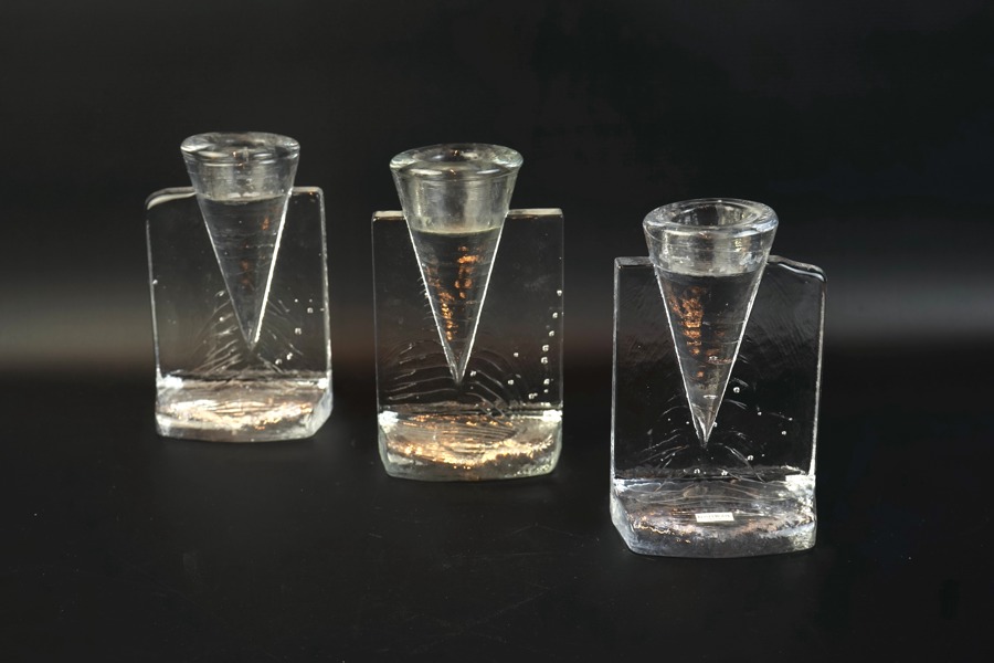 Kjell Engman, ljuslyktor, 3 st, glas, "Ice Age", Kosta Boda.