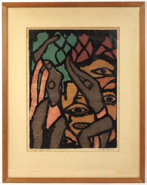 Viktor Kulle, ''Extas'', träsnitt nr 5/15, signerad, daterad 1953.