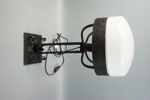 Bordslampa, glas/metall, strindbergsmodell, 1900-talets mitt.